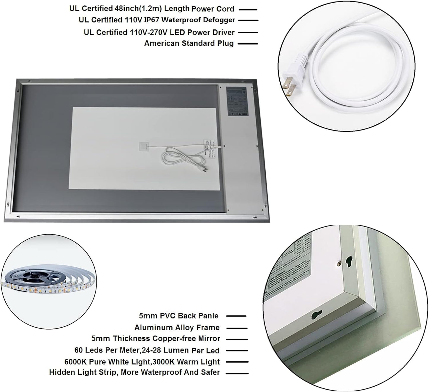 Gesipor 40"x32" Bathroom LED Mirror with Wireless Speaker Wall Switch - Lighted Vanity Mirrors for Bathroom Wall Mounted Backlit, Dimmable Light 3000K/6000K Anti-Fog Makeup Smart Mirror (Horizontal)