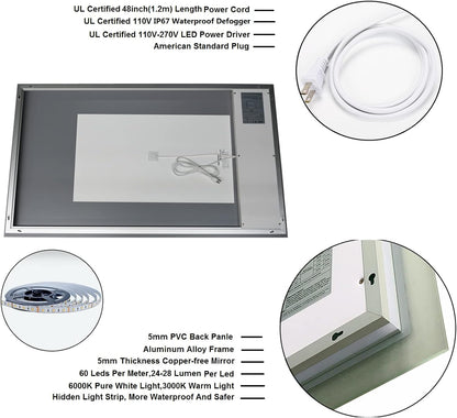 Gesipor 40"x32" Bathroom LED Mirror with Wireless Speaker Wall Switch - Lighted Vanity Mirrors for Bathroom Wall Mounted Backlit, Dimmable Light 3000K/6000K Anti-Fog Makeup Smart Mirror (Horizontal)