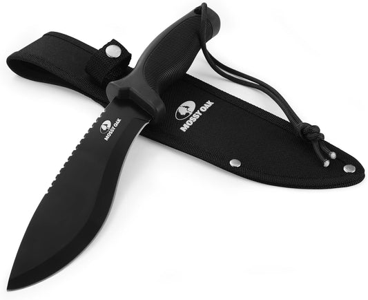 Mossy Oak Survival Hunting Knife with Sheath, 11-1/2-inch Fixed Blade Tactical Bowie Knife, Premium Stainless Steel Blade for Camping, Outdoor, Bushcraft