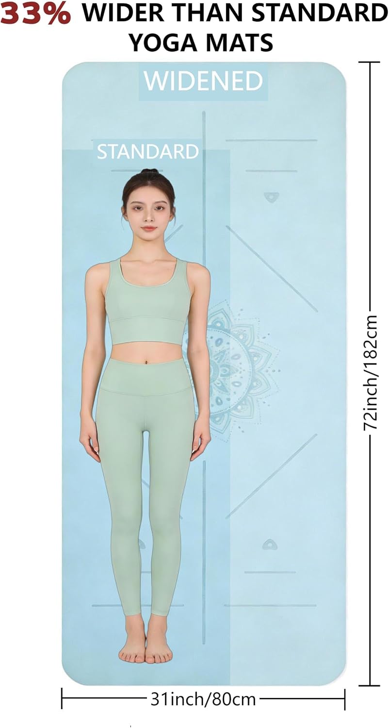 Extra Large Wide Yoga Mat 80cm x 183cm, 8mm Thick TPE Yoga Mat for Home Workout, Non Slip Exercise Mat for Pilates Stretching, Eco Friendly Floor Mat for Tall People, with Carry Bag