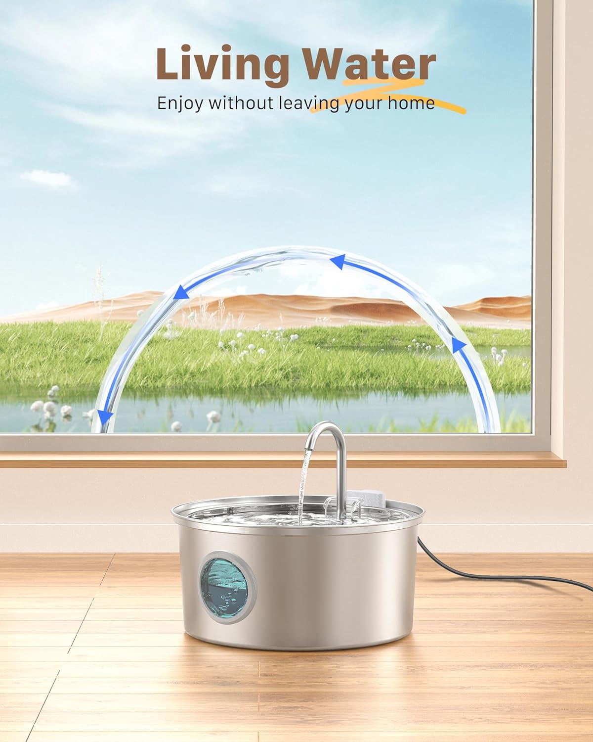 Cat Water Fountain Stainless Steel: Cat Fountain - 2.2L/74oz Water Fountain Indoor Cat - Pet Water Fountain - Quiet Automatic Cat Water Dispenser - Dog Drinking Fountain - GIOTOHUN