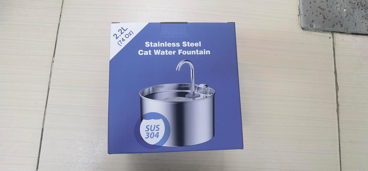 Cat Water Fountain Stainless Steel: Cat Fountain - 2.2L/74oz Water Fountain Indoor Cat - Pet Water Fountain - Quiet Automatic Cat Water Dispenser - Dog Drinking Fountain - GIOTOHUN
