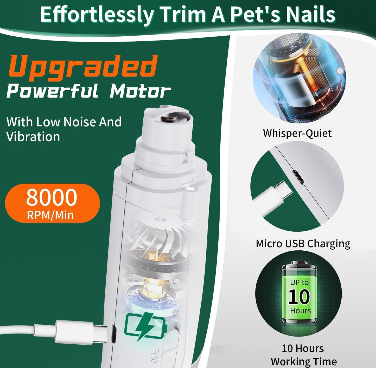 CATPICK 2-in-1 Cat Nail Clippers & Dog Nail Clippers Trimmers for Large Medium Small Dogs Cats Claw Trimmer Quick Sensor and Safety Guard USB Rechargeable with 2 LED Lights Dogs Nail Trimmer