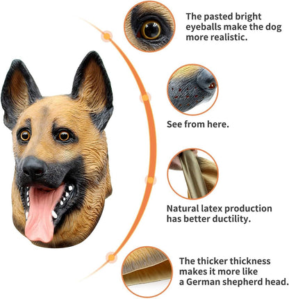 Dog Head Mask Halloween Party Dog Costume Masks Mask Underdog Costume Latex Animal Head Mask (German shepherd)