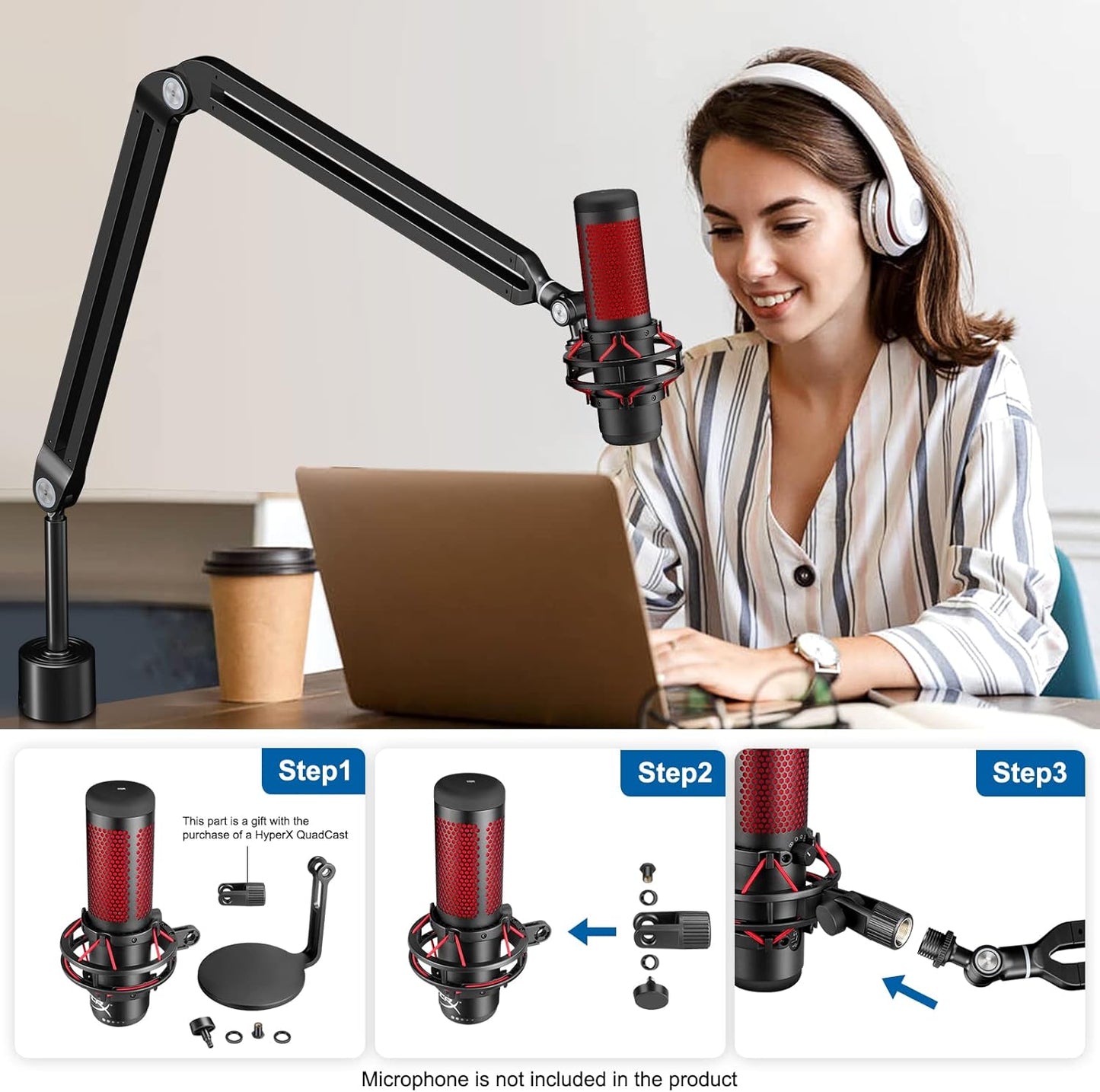 Microphone Arm,Aokeo AK-35 Microphone Desk Stand-Microphone Suspension Boom Scissor Arm Stand For Blue Yeti,Blue Snowball iCE,QuadCast,Elgato