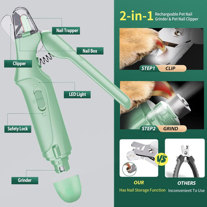 CATPICK 2-in-1 Cat Nail Clippers & Dog Nail Clippers Trimmers for Large Medium Small Dogs Cats Claw Trimmer Quick Sensor and Safety Guard USB Rechargeable with 2 LED Lights Dogs Nail Trimmer