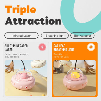Li & Zhao Cat Laser Toy Automatic - Laser Cat Toys for Indoor Cats 2 in 1 Cat Laser Pointer Toy Interactive Cat Toy Electronic Cat Toy Rechargeable Moving Feather Cat Wand for Bored Cats Kittens