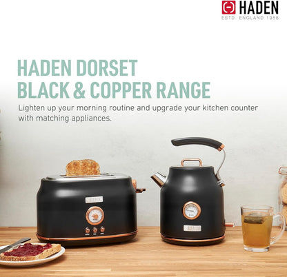 Haden Dorset 75083 Stainless Steel 1500W Retro Toaster 4 Slice Wide Slot w/Removable Crumb Tray and Settings, Black/Copper Toasters w/Adjustable Browning Control, Smart Toaster