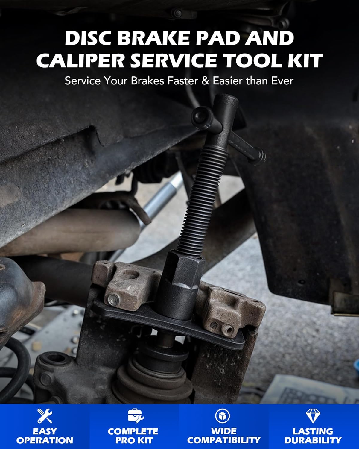 Orion Motor Tech 24pc Brake Caliper Compression Tool Set, Heavy Duty Brake Piston Compressor and Wind Back Tool Kit for Brake Pad Replacement, Universal Disc Brake Caliper Set with Blue Case