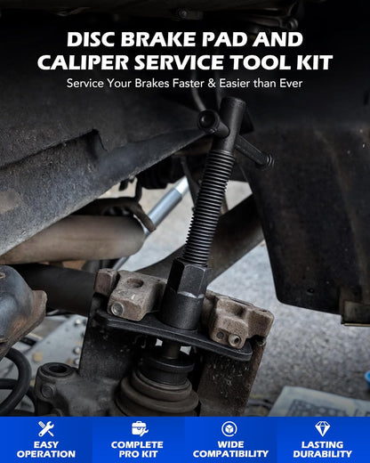 Orion Motor Tech 24pc Brake Caliper Compression Tool Set, Heavy Duty Brake Piston Compressor and Wind Back Tool Kit for Brake Pad Replacement, Universal Disc Brake Caliper Set with Blue Case
