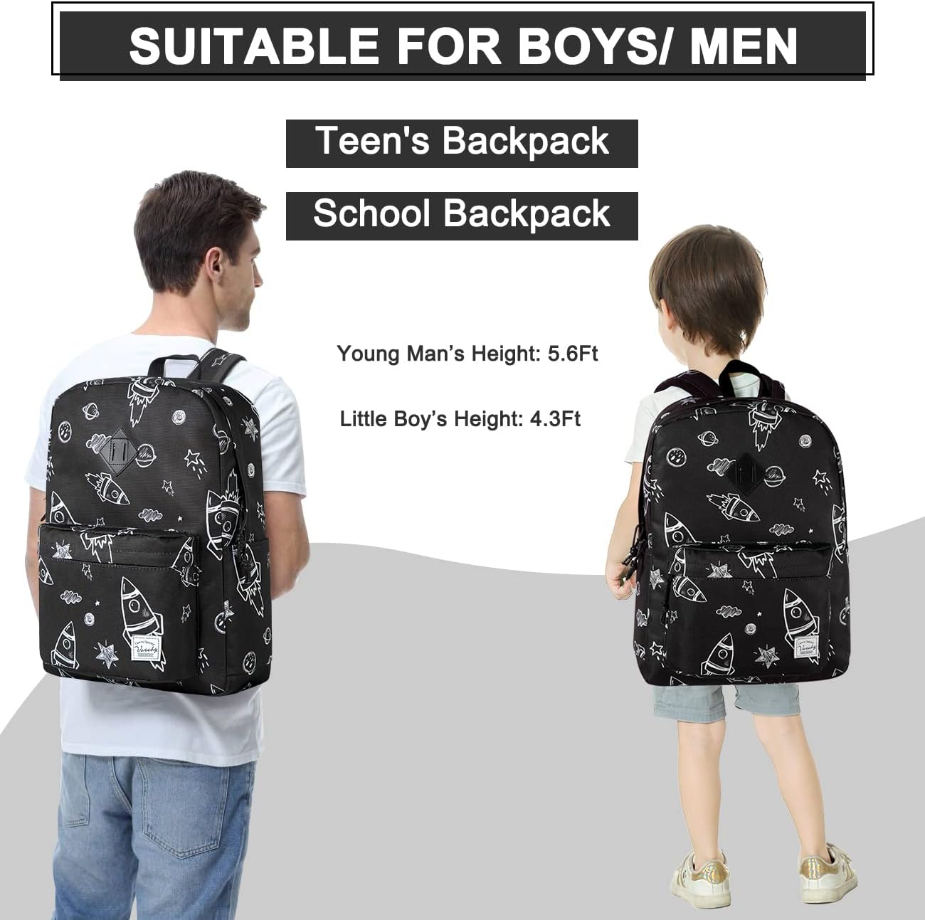 School Backpack for Kids, VASCHY Lightweight Water Resistant Casual Schoolbag Daypack for Men Women Teen Boys Girl Bookbag