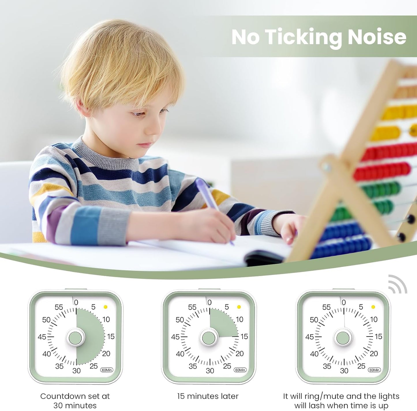 Visual Countdown Timer for Kids | 60 Minute Silent Timer with Pause Function