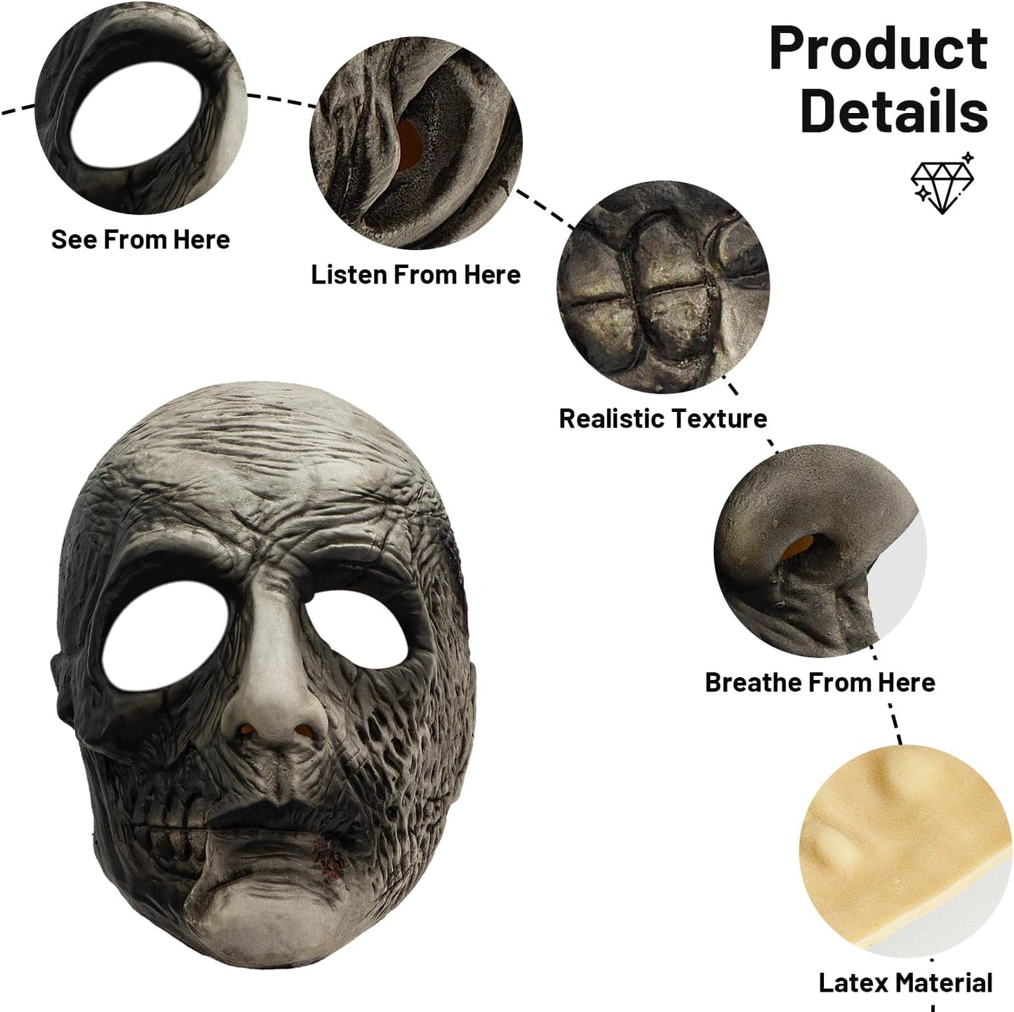 AQKILO Halloween Skull Mask Scary Latex Full Head Realistic Masks Fancy Dress for Halloween Carnival Costume Party