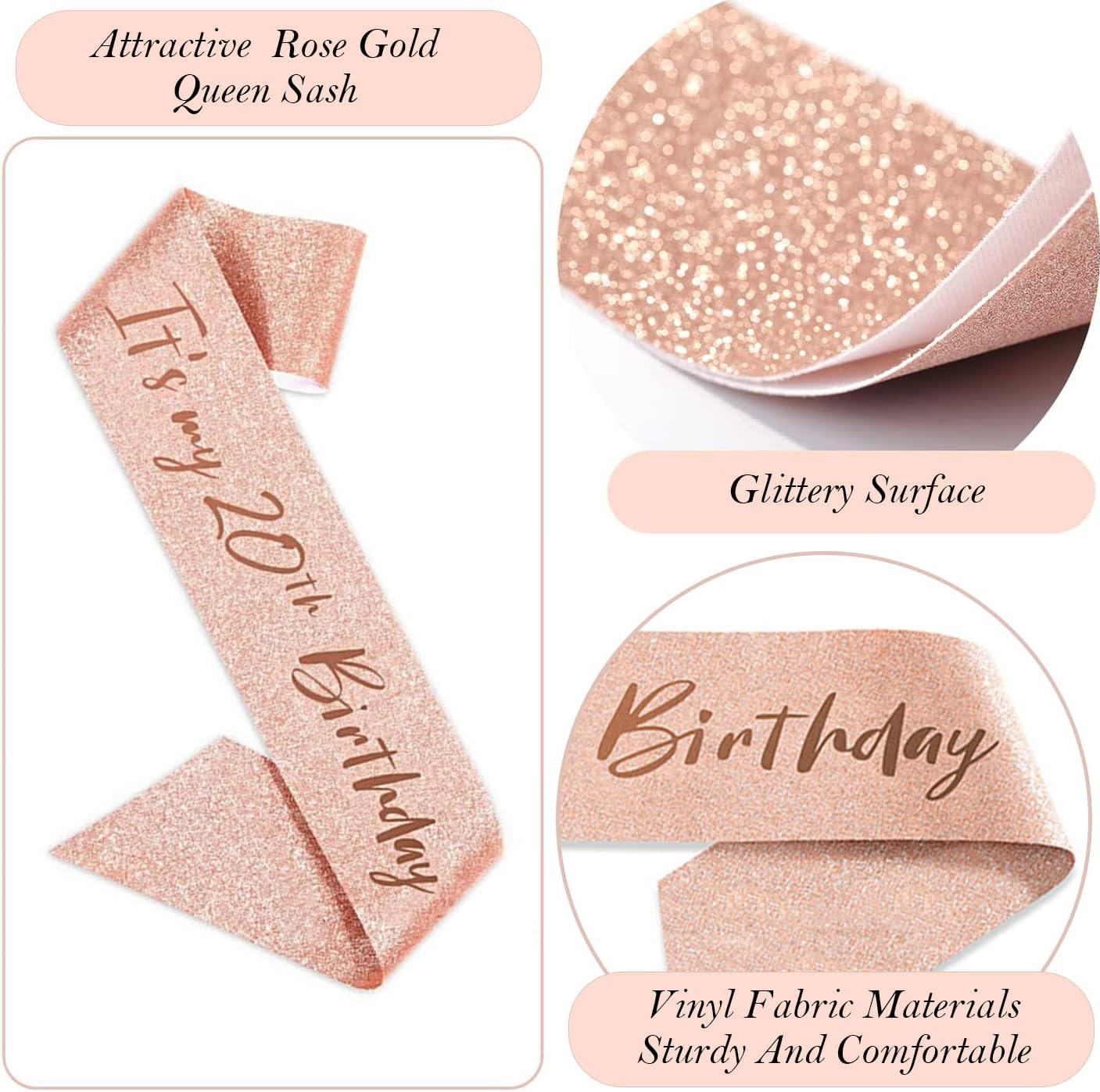 8pcs 40th Birthday Decorations gifts for Women, Including 40th Happy Birthday Cake Topper, Queen Sash with Pearl Pin, Sweet Rhinestone Tiara Crown for Women, Number Candles and Balloons (Rose Gold)