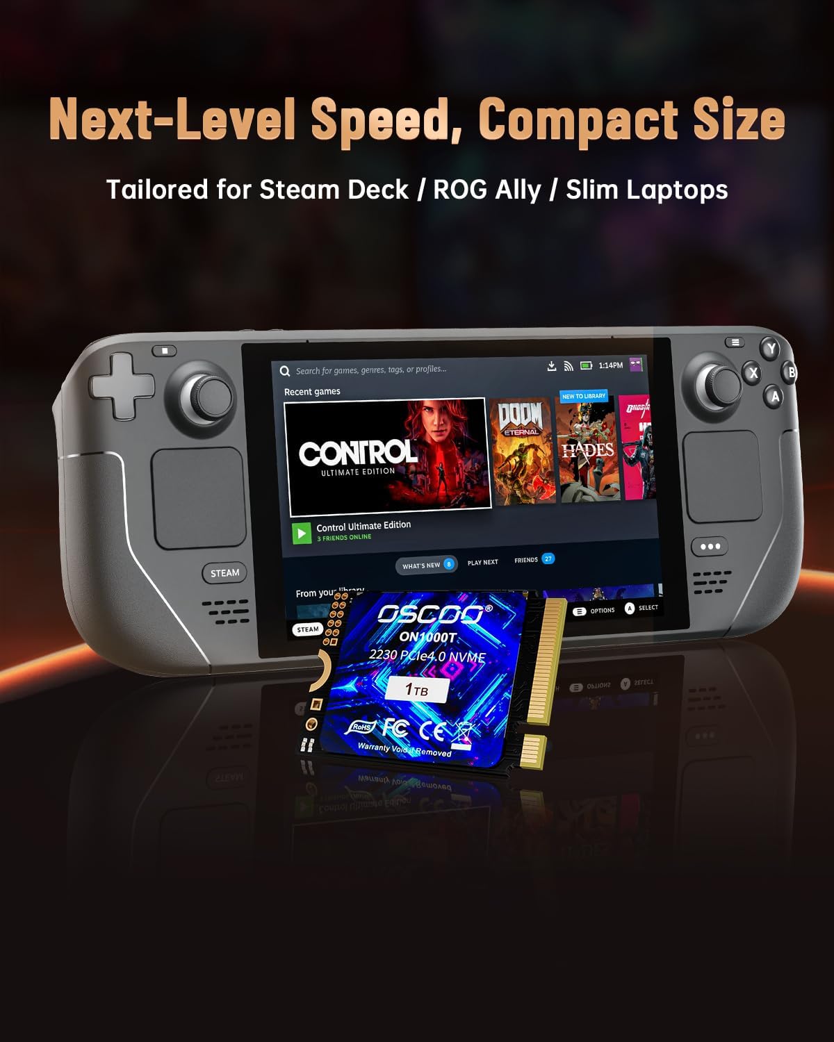 OSCOO 1TB NVMe SSD – M.2 2242 PCIe Gen4x4 Internal Solid State Drive, Up to 5400MB/s Read & 4900MB/s Write, 3D NAND, Compact High-Speed Storage for Ultrabooks, Mini PCs, Embedded Systems - ON1000B