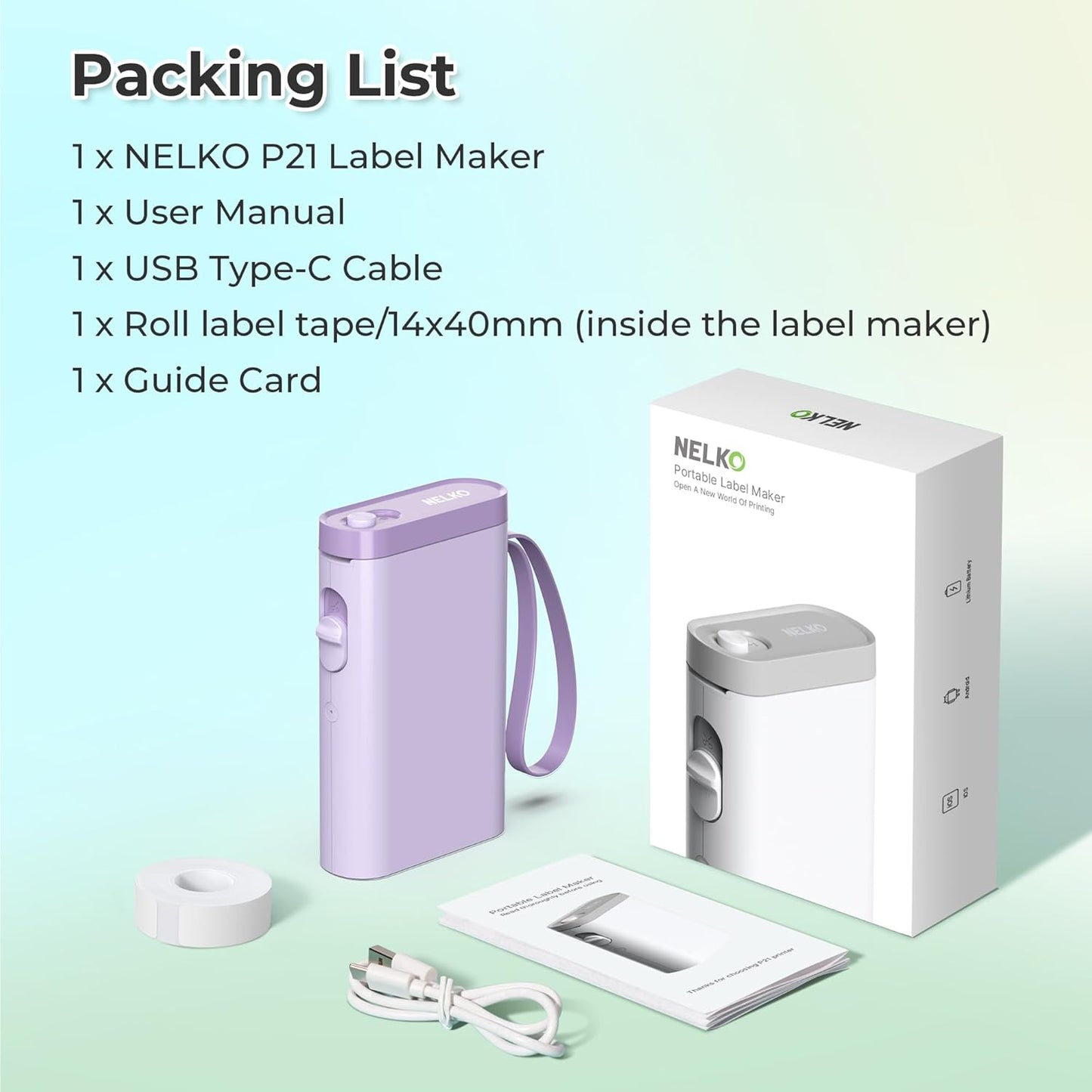 Label Maker Machine with Tape, P21 Portable Bluetooth Label Printer, Wireless Built-in Cutter Sticker Maker Mini Label Makers with Multiple Templates for Organizing Storage Office Home, Black