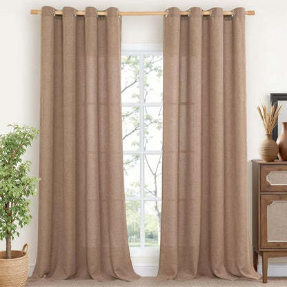 YoungsTex Natural Linen Curtains 84 Inch Long for Living Room Bedroom Grommet Top Light Filtering Privacy Linen Textured Window Semi Sheer Drapes, 2 Panels, 52x84 Inch, Natural