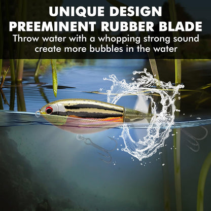 TRUSCEND PoPobait with BKK Hooks, Top Water Plopper Fishing Lures for Bass Walleye Pike Catfish Musky Perch, Floating Lure for Freshwater or Saltwater, Amazing Teasers Fishing Gifts for Family Fishing