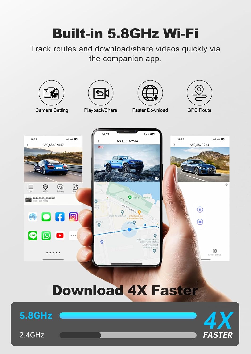 JOMISE Dash Cam Front and Rear, 4K Dashcam with 64GB Card, 3'' IPS Display Dual Car Camera with GPS 5GHz Wi-Fi, 24/7 Parking Mode, G-Sensor, Night Vision, 170° Wide Angle, Loop Recording, App Control
