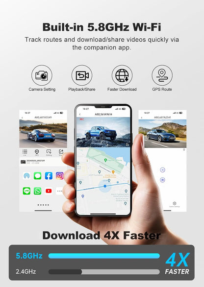 JOMISE Dash Cam Front and Rear, 4K Dashcam with 64GB Card, 3'' IPS Display Dual Car Camera with GPS 5GHz Wi-Fi, 24/7 Parking Mode, G-Sensor, Night Vision, 170° Wide Angle, Loop Recording, App Control