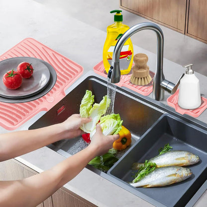 TIKNIK Silicone Dish Drying Mat for Kitchen Counter, Dish Drying Pad, Non-Slip Drain Pad with Built-in Drain, Heat Resistant Stone Drying Mat(40 L x 33 W cm, Grey)