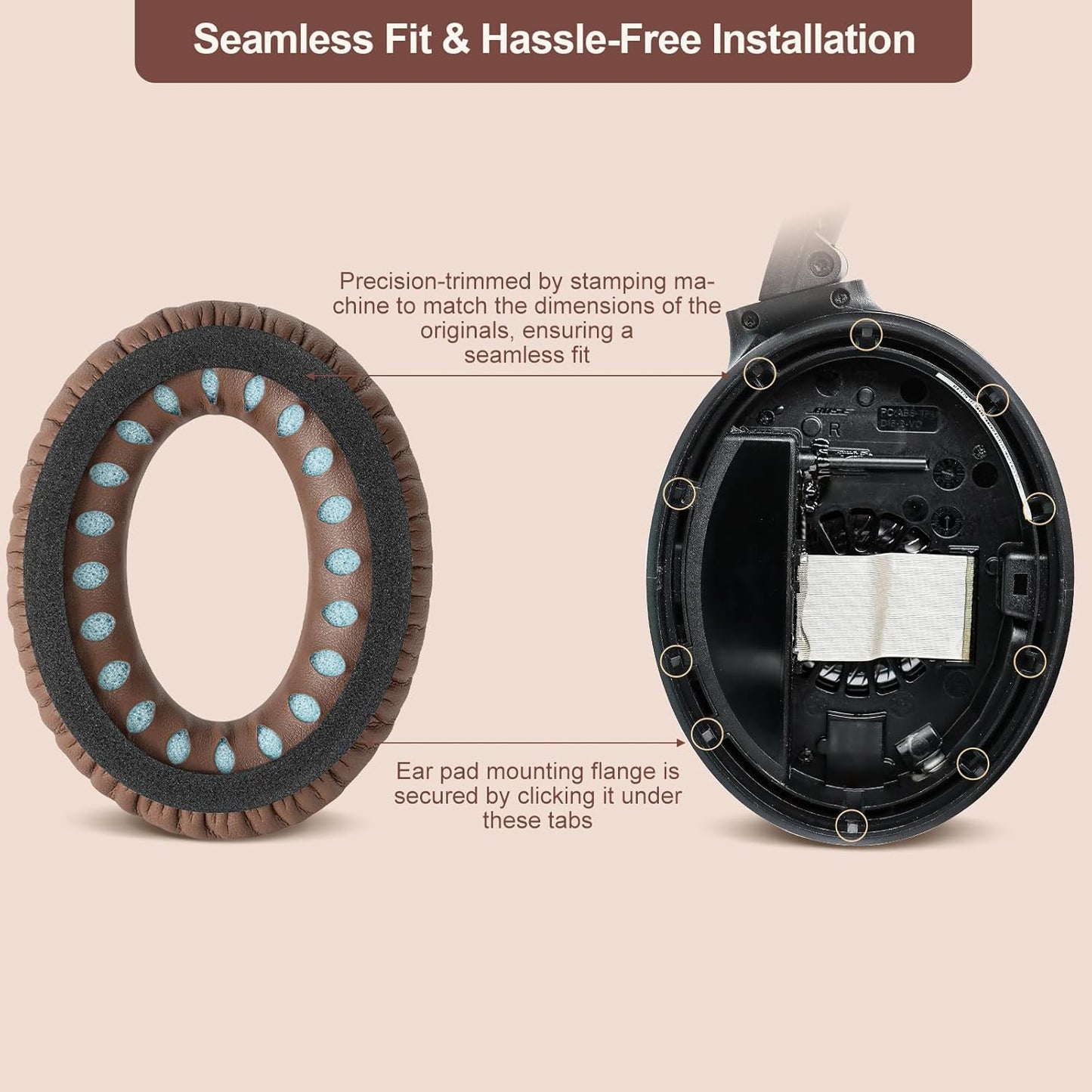 Replacement Ear Pads Earpads for Bose QuietComfort QC 2 15 25 35 Ear Cushion for QC2 QC15 QC25 QC35 SoundLink SoundTrue Around-Ear II AE2 (Black)