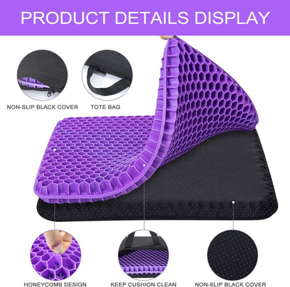 Gel Seat Cushion -for Long Sitting, Double Layer Breathable Honeycomb Chair Cushion with Non-Slip Cover for Help Relieve Pain, for Office Chair, Cars, Long Trips，Durable,Portable