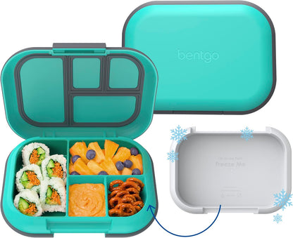 Bentgo Chill Kids Leak-Proof Lunch Box - 4-Compartment Bento Box with Built-In Ice Pack, 3.3 Cup Capacity, PFAS & BPA-Free, Microwave & Dishwasher Safe, Ideal Size for Ages 3 to 7 (Aqua)