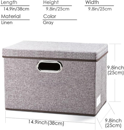 PRANDOM Large Foldable Storage Bin with Lid [1-Pack] Linen Fabric Decorative Storage Box Organizer Containers Basket Cube with Handles Divider for Bedroom Closet Office Living Room (17.7x11.8x11.8")