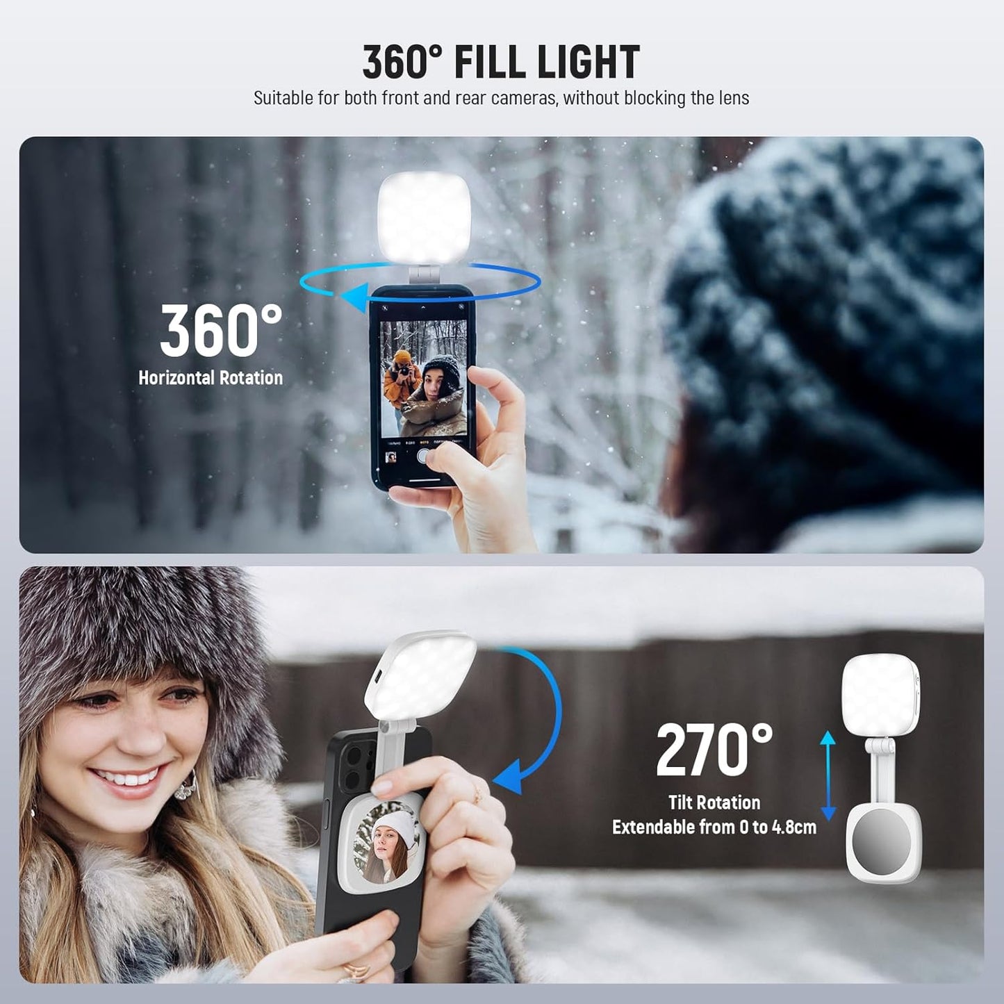 NEEWER BASICS Magnetic Selfie Light Compatible with MagSafe iPhone,CRI95 700lx/0.3m Folding LED Phone Fill Ring Lighting with Mirror for Zoom Makeup Photography Recording Video Conference, Black NL48B