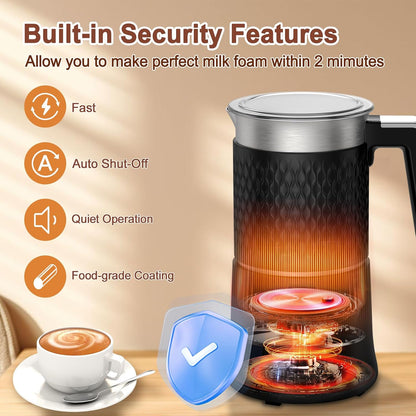 Milk Frother Electric Milk Steamer - 5 in 1 Coffee Frother 350ml Automatic Frother Hot & Cold Foam Maker and Milk Warmer Dishwasher Safe & Silent Working for Coffee,Latte,Cappuccino,Hot Chocolate