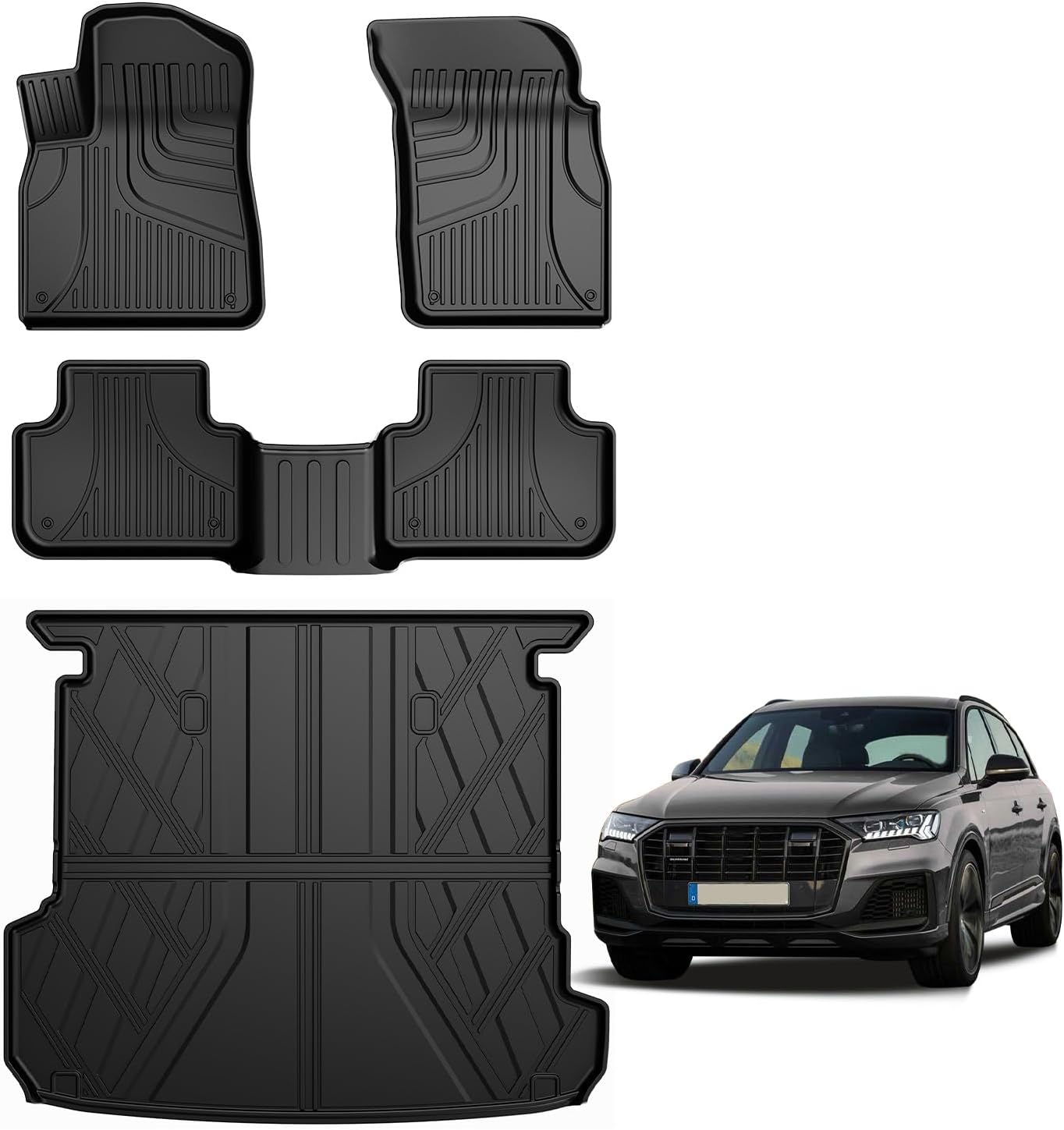 AOMSAZTO Floor Mats & Trunk Mat for 2024 2025 Chevy Equinox EV (Non Fuel),TPE All Weather Protection 2 Rows Car Floor Liners with Cargo Liner for Chevrolet Equinox EV (Non Fuel)