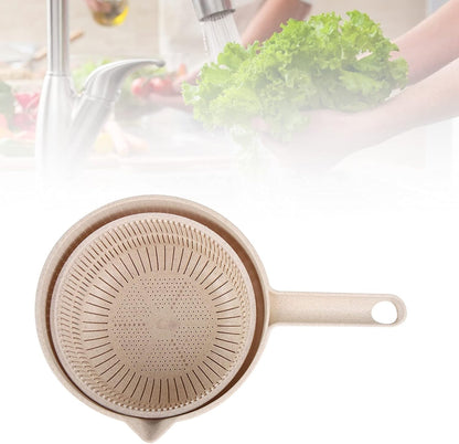 Salad Spinner, Lettuce Spinner with Bowl and Colander Manual Lettuce Dryer with Egg Strainer for Kitchen Manual Vegetables Rice Washin(Beige)