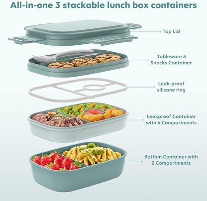Bento Box Adult - 3 Layers Stackable Lunch Containers for Adults & Kids, 72oz Large Salad Containers for Lunch with Utensil Sauce Dressing Containers for Dining Out,Work,Pink