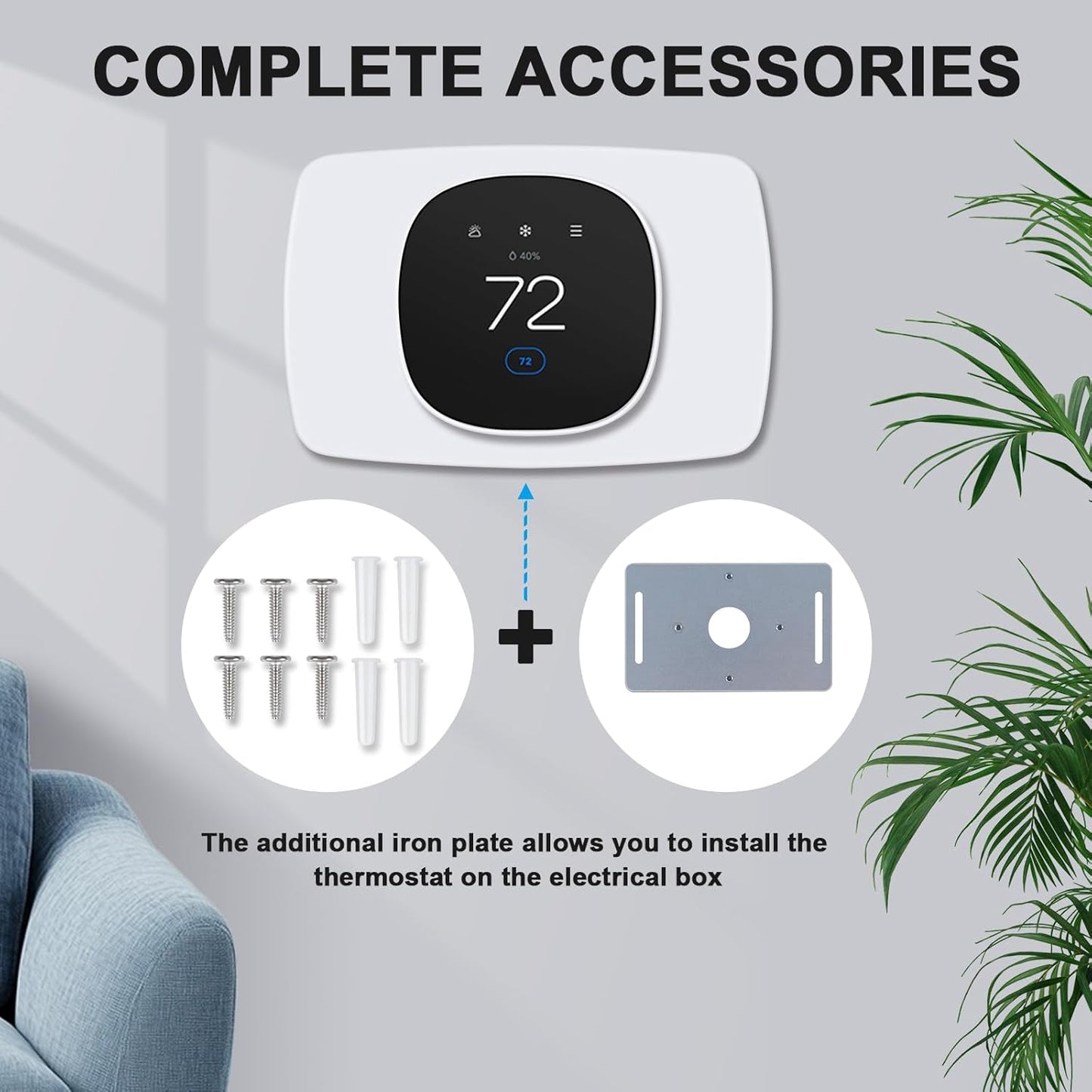 AUURIO Thermostat Wall Plate Compatible with 2025 Smart Thermostat Essential Trim Kit Increased Decorative Coverage Stylish Programmable WiFi Thermostat Accessory Trim Plate Easy Installation