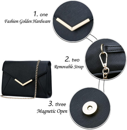 KKXIU Women Elegant Faux Leather Evening Envelope Clutch Purse Foldover Bags for Party Wedding Prom - PuriLite