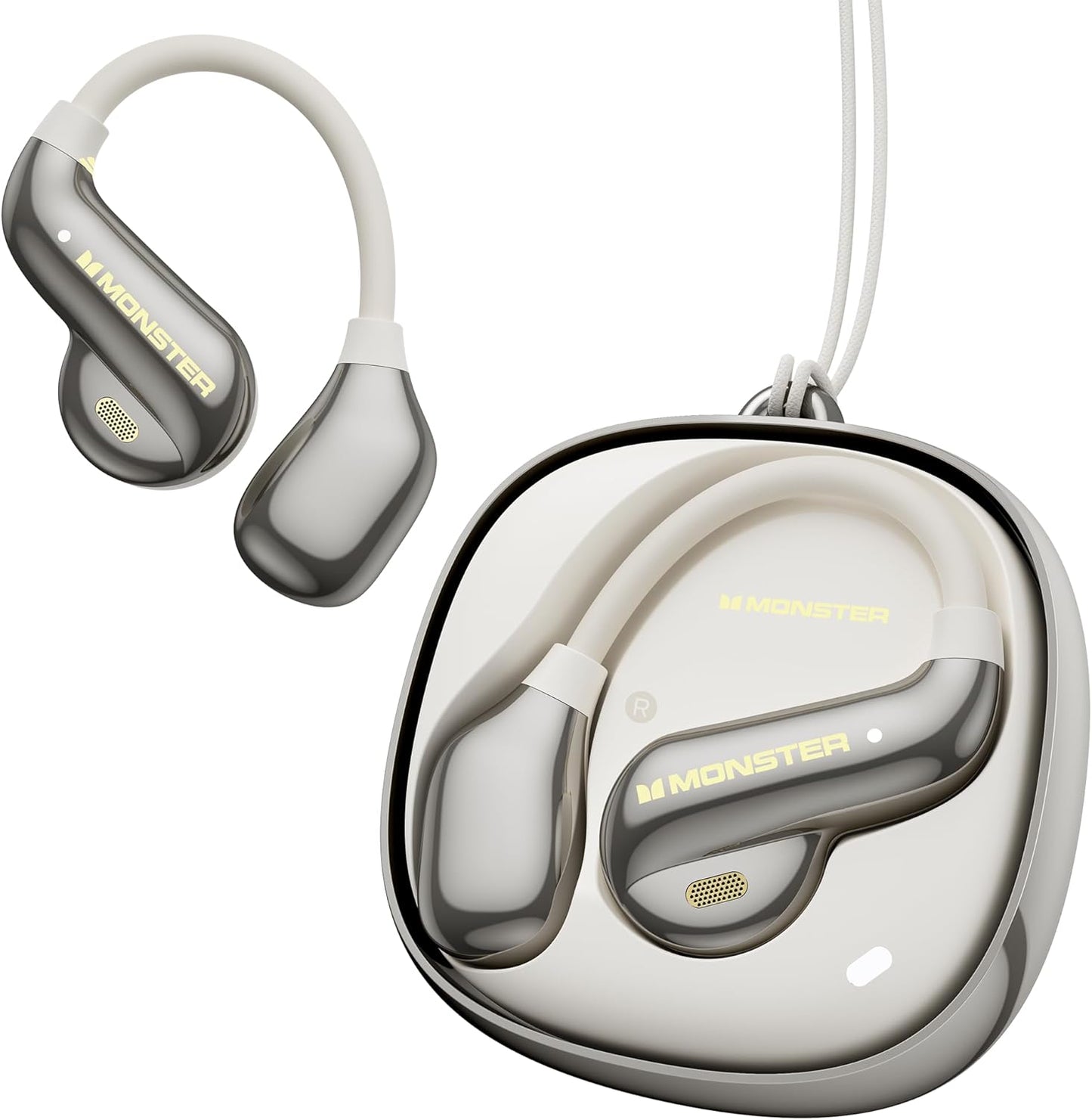 Monster Open Ear AC390 Headphones, Bluetooth 6.0 Earbuds with Stereo Sound, Wireless Headphones 24H Playtime, IPX5 Waterproof, Rotating Charging Case with Lanyard, Ultra-Light Open Ear Earbuds