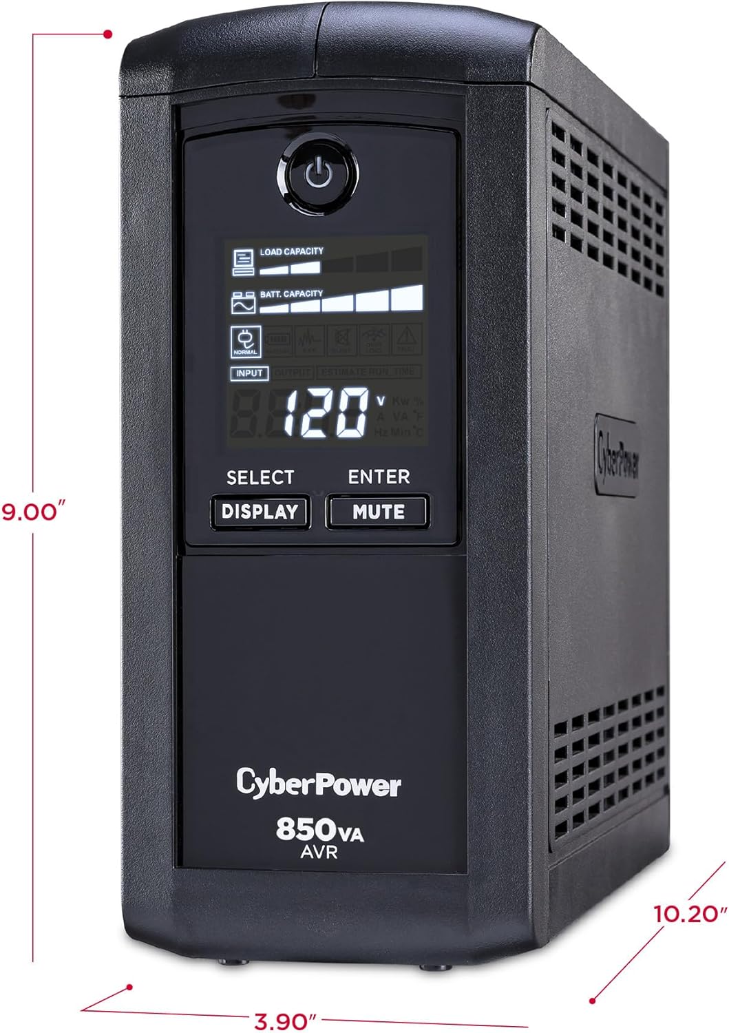 CyberPower CP1500AVRLCD3 Intelligent LCD UPS System, 1500VA/900W, 12 Outlets, 2 USB Ports, AVR, Mini Tower, Black