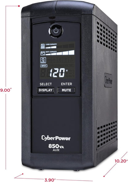 CyberPower CP1500AVRLCD3 Intelligent LCD UPS System, 1500VA/900W, 12 Outlets, 2 USB Ports, AVR, Mini Tower, Black