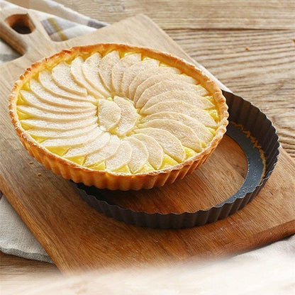 Tart Pan, Quiche Pan, RICHSC Non-Stick Removable Loose Bottom Carbon Steel 9In Tart Pan, Easy to Operate and Clean.