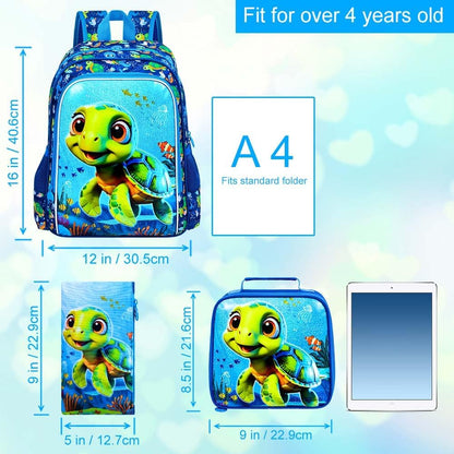 3pcs Backpack for Boys and Girls, 16” Kids Kindergarten Bookbag with Lunch Box, Cute Elementary Backpacks for Boy Girl