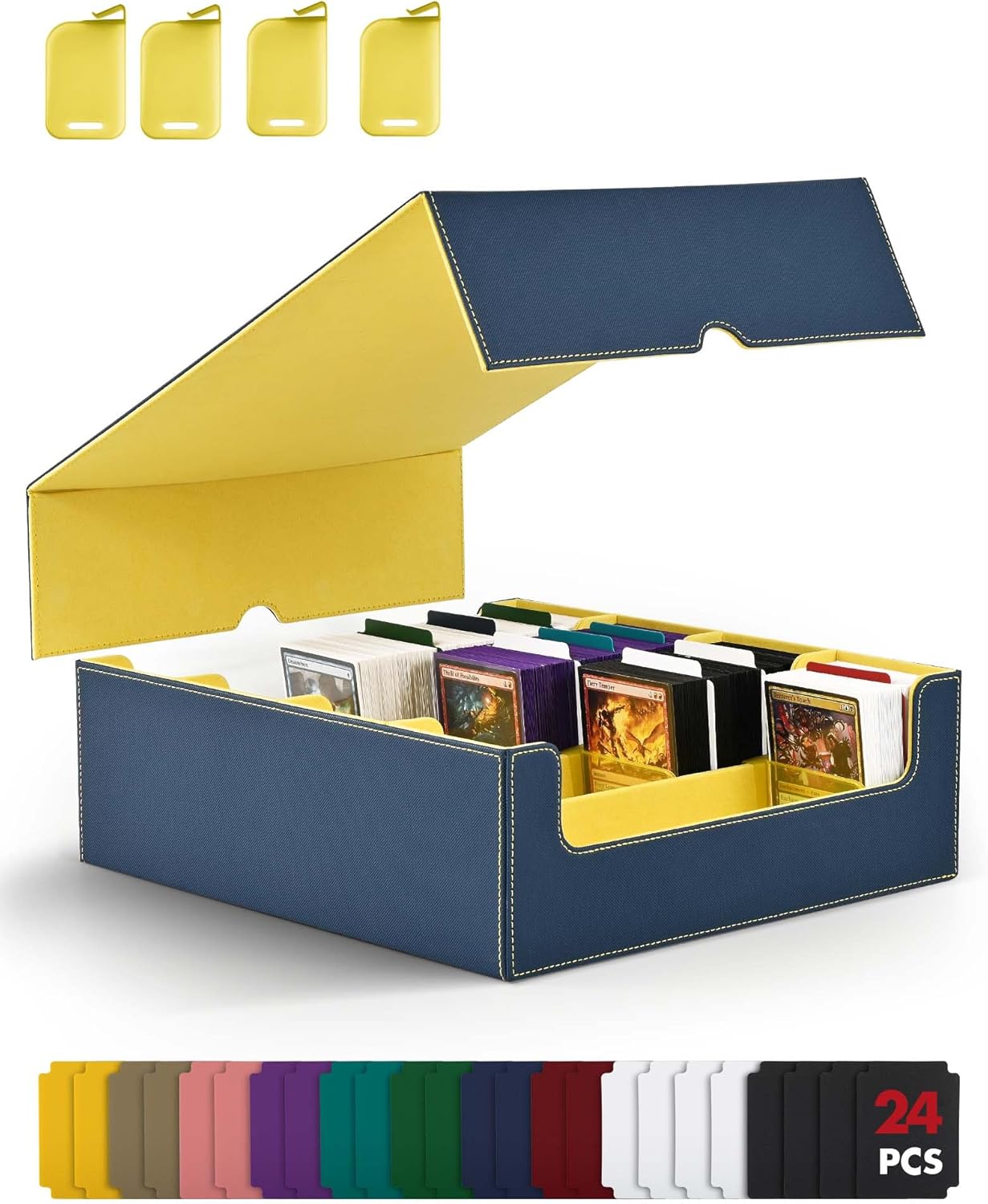 ZLCA Card Storage Box for MTG PTCG, Commander Deck Box Holds 3000+ Cards, Card Storage Case with 4 Stoppers, Card Organizer for TCG Sport Cards (Black)