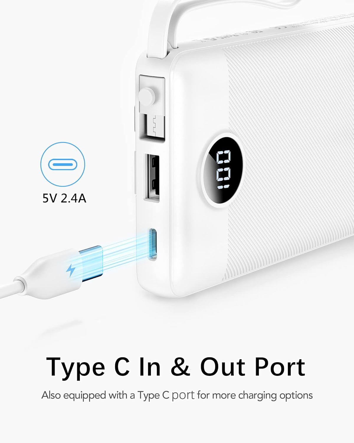 VRURC 10000mAh Power Bank Built-in Cables, Portable Charger with LED Display, Slim Intelligent Travel Battery Pack with Cords, 5 Output Dual Input Phone Charger for Cell Phone Smart Devcies-Blue