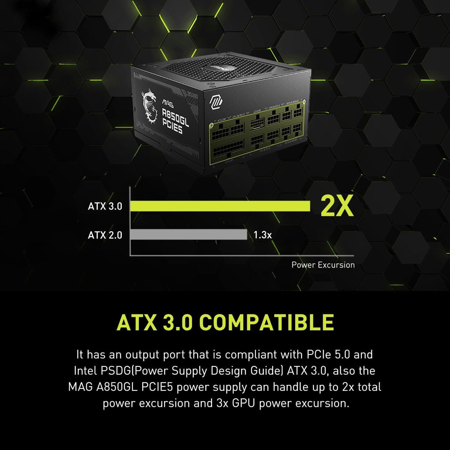 MSI MAG A750GL PCIE 5 Gaming Power Supply - Full Modular - 80 Plus Gold Certified 750W - Compact Size - ATX PSU - PuriLite
