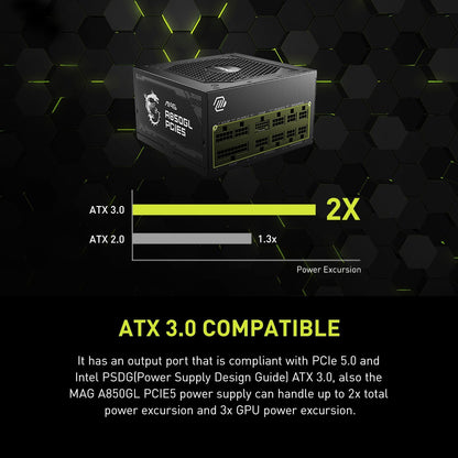 MSI MAG A750GL PCIE 5 Gaming Power Supply - Full Modular - 80 Plus Gold Certified 750W - Compact Size - ATX PSU - PuriLite