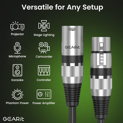 GEARit XLR Male to Female Microphone Cable (10 Feet, 6-Pack) 3-Pin Balanced Shielded Mixer, Recording Studio, Podcast - Black