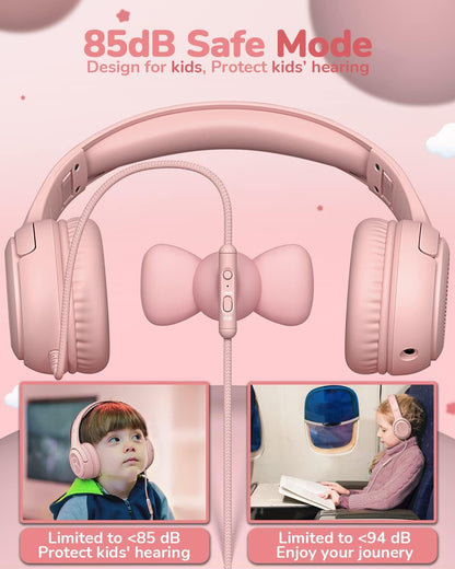 awatrue Kids Headphones with Microphone, Wired Headphones for Kids 85/94dB Safe Volume Limit, Over Ear Headsets, Boys Girls Childrens Headphones for School/Travel/Fire Tablet/BlueOrange
