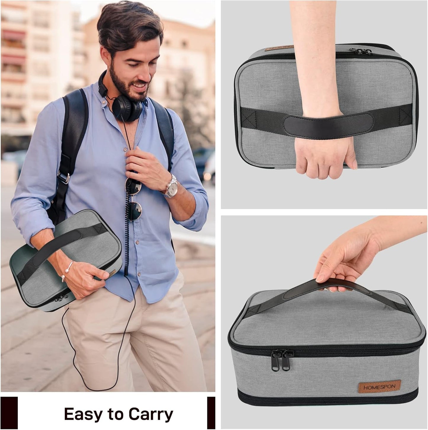 HOMESPON Expandable Lunch Bag for Men Women Insulated Lunch Box Holder with Handle for Picnics Work Travel (Blue)