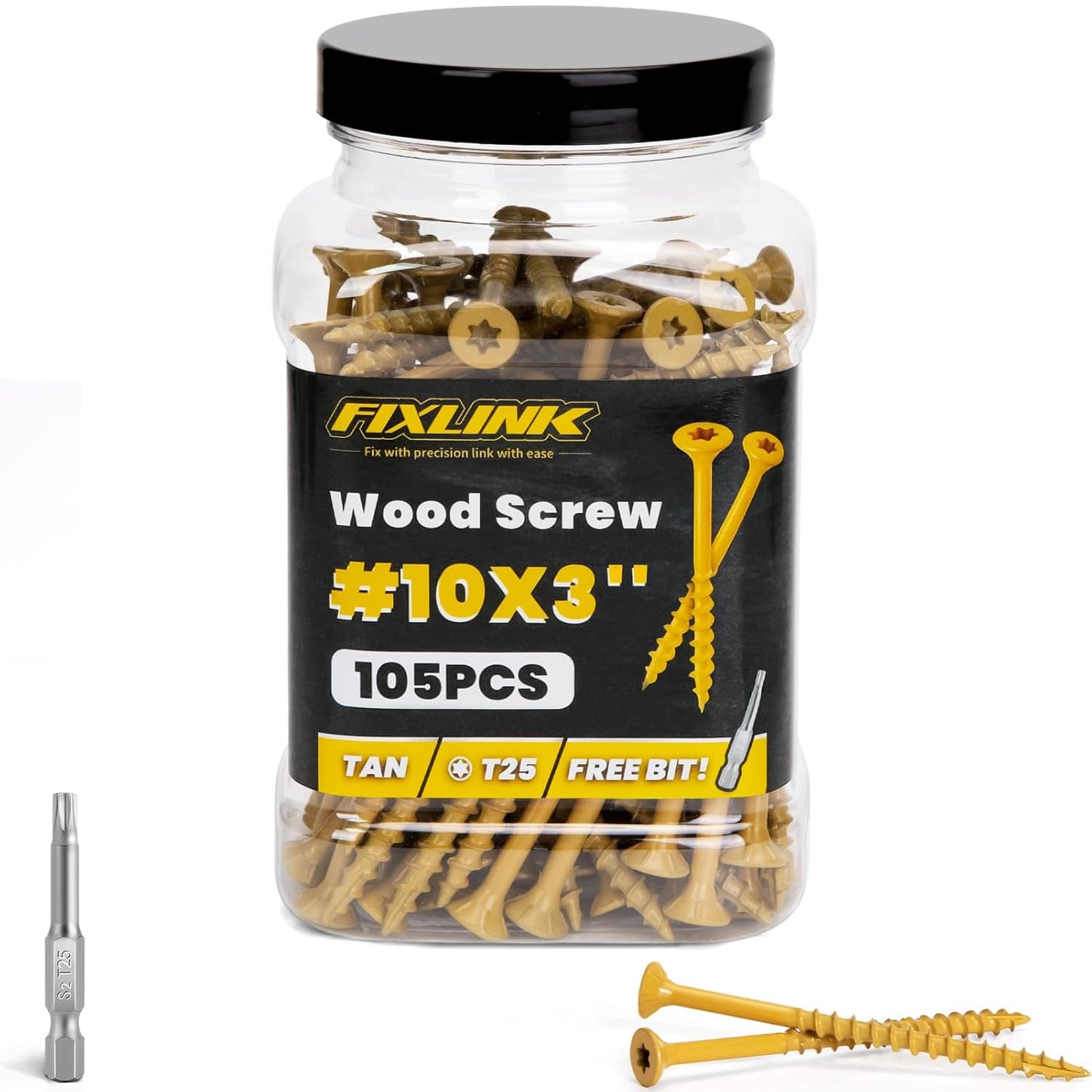 Wood Screws 3 Inch, FIXLINK Deck Screws #10 x 3, 310pcs, Epoxy Coated, T25 Star Bit Above 1500 Hour Salt Spray Coating Outdoor Decking Screws Excellent Rust Resistant for Outdoor Wood Fence