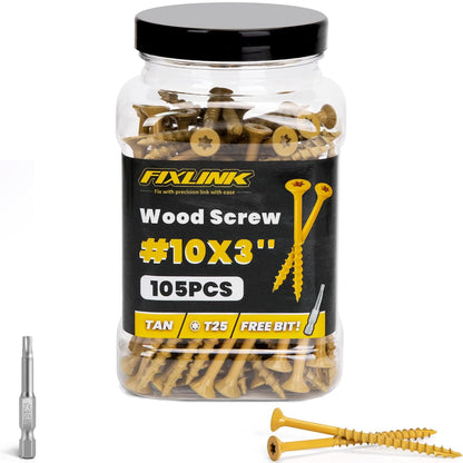 Wood Screws 3 Inch, FIXLINK Deck Screws #10 x 3, 310pcs, Epoxy Coated, T25 Star Bit Above 1500 Hour Salt Spray Coating Outdoor Decking Screws Excellent Rust Resistant for Outdoor Wood Fence